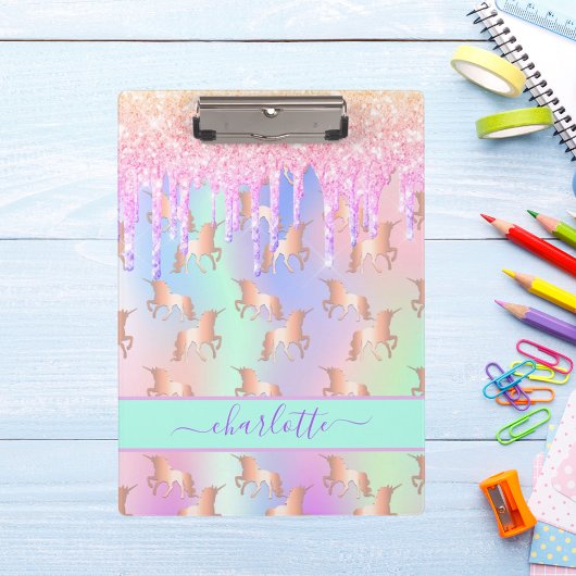 Unicorns glitter roze iridescent roos goudregenboo klembord