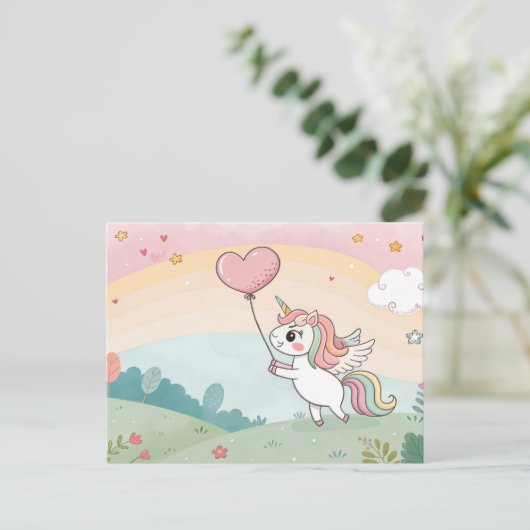 Unicorn's Heart Balloon Briefkaart (Staand voorkant)