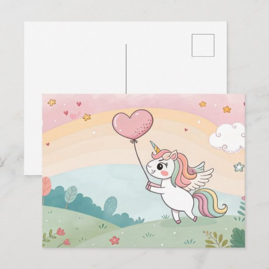Unicorn's Heart Balloon Briefkaart (Voorkant / Achterkant)