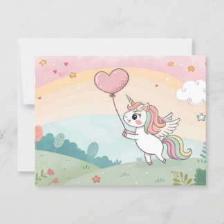 Unicorn's Heart Balloon Briefkaart