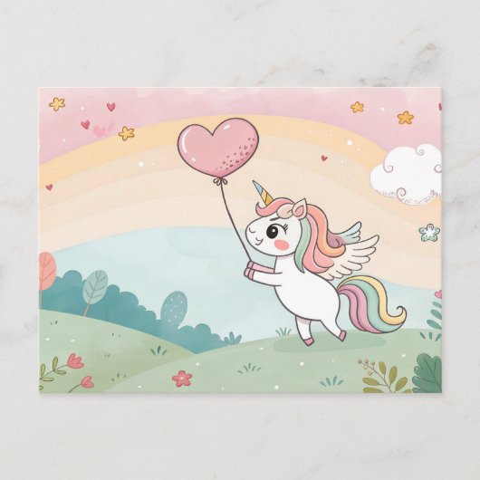 Unicorn's Heart Balloon Briefkaart (Voorkant)