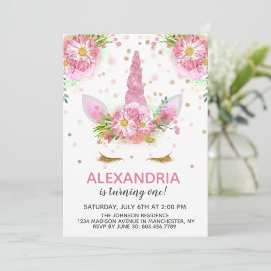 Unicorns in Bloom Birthday Kaart (Staand voorkant)