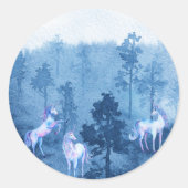 Unicorns in de mist ronde sticker (Voorkant)