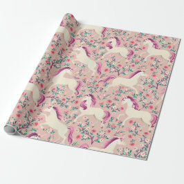 Unicorns in het roze bos cadeaupapier