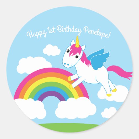 Unicorns Kids Birthday Party Theme Ronde Sticker (Voorkant)