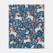 Unicorns, konijnen, vogels, bloemen op een blauwe  fleece deken (Voorkant)