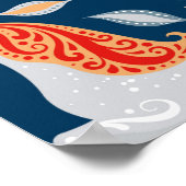 Unicorns, konijnen, vogels, bloemen op een blauwe  poster (Hoek)