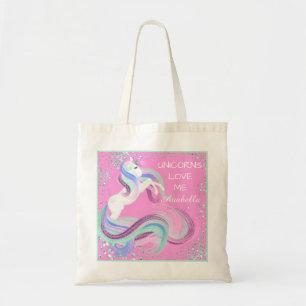 "Unicorns Love me" Glittery Stars Canvas tas Roze