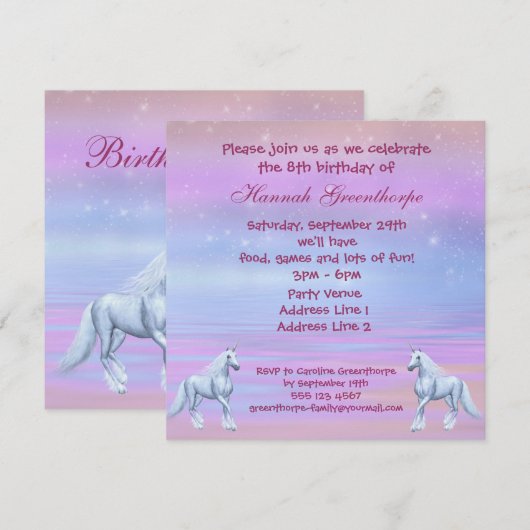 Unicorns Magical Fantasy Girls Birthday Party Kaart (Voorkant / Achterkant)