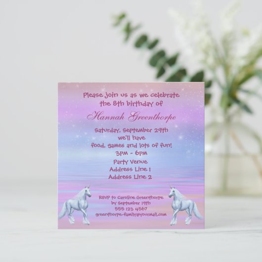 Unicorns Magical Fantasy Girls Birthday Party Kaart (Staand voorkant)
