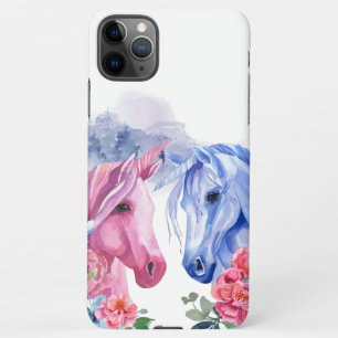 Unicorns met Flowers Waterverf Art iPhone 11Pro Max Hoesje