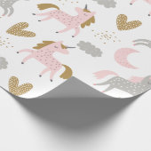 Unicorns Pink Gray Magical Cute Girly Boho Pattern Cadeaupapier (Hoek)