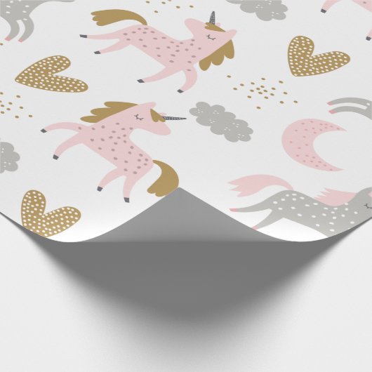 Unicorns Pink Gray Magical Cute Girly Boho Pattern Cadeaupapier (Hoek)