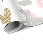 Unicorns Pink Gray Magical Cute Girly Boho Pattern Cadeaupapier (Rol Hoek)