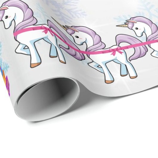 Unicorns Pulling Santa's Sleigh Add Child's Name Cadeaupapier (Rol Hoek)