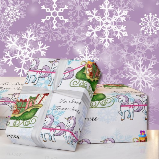 Unicorns Pulling Santa's Sleigh Add Child's Name Cadeaupapier