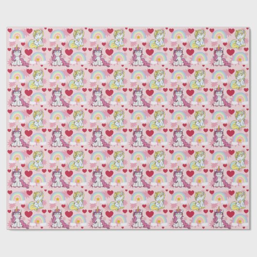 Unicorns, Rainbows and Hearts Pattern Cadeaupapier (Vlak)