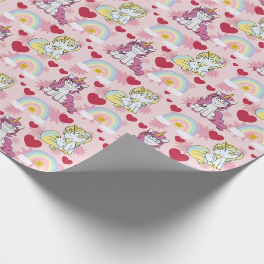 Unicorns, Rainbows and Hearts Pattern Cadeaupapier (Hoek)
