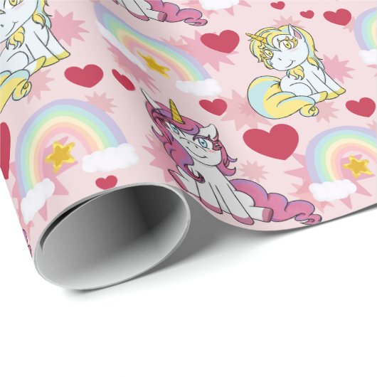 Unicorns, Rainbows and Hearts Pattern Cadeaupapier (Rol Hoek)