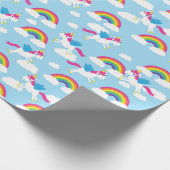 Unicorns & Rainbows Cute 1st Birthday Party Theme Cadeaupapier (Hoek)