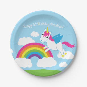 Unicorns & Rainbows Cute 1st Birthday Party Theme Papieren Bordje