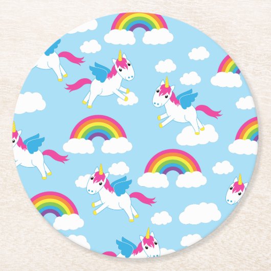 Unicorns & Rainbows Cute 1st Birthday Party Theme Ronde Kartonnen Onderzetter (Voorkant)