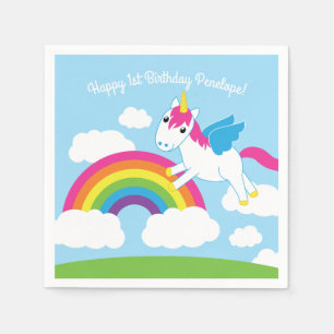 Unicorns & Rainbows Cute 1st Birthday Party Theme Servet