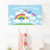 Unicorns & Rainbows Cute 1st Birthday Party Theme Spandoek (Insitu)