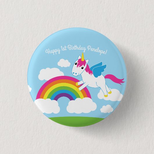 Unicorns & Rainbows Kind Birthday Party Cute Ronde Button 3,2 Cm (Voorkant)