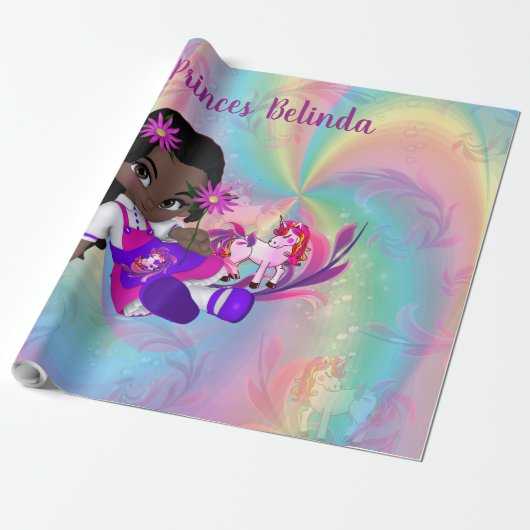Unicorns, regenboogspiraaltjes voor dikpasteitjes. cadeaupapier (Uitgerold)