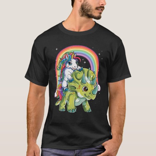 Unicorns Riding Dinosaur Triceratops Vaderdag T-shirt (Voorkant)