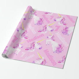 Unicorns roze paarse gepersonaliseerde naam en lee cadeaupapier