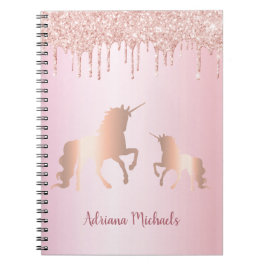 Unicorns roze roze roze goudglitter naam notitieboek