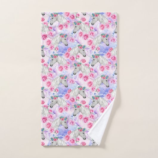 Unicorns & Rozen Patroon Bad Handdoek (Handdoek)