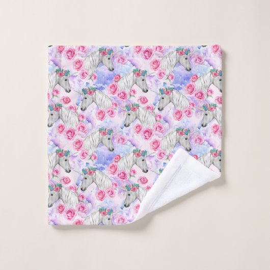 Unicorns & Rozen Patroon Bad Handdoek (Wasdoekje)