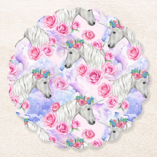 Unicorns & Rozen Patroon Kartonnen Onderzetters (Voorkant)