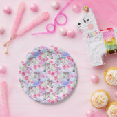 Unicorns & Rozen Patroon Papieren Bordje (Feest)