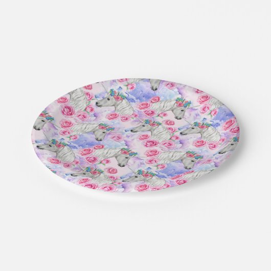 Unicorns & Rozen Patroon Papieren Bordje (Gekanteld)