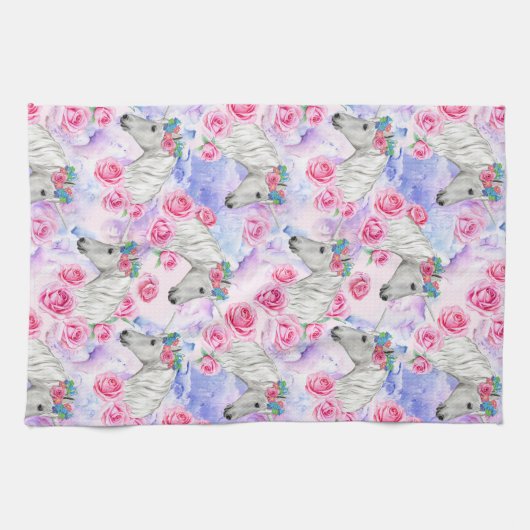 Unicorns & Rozen Patroon Theedoek (Horizontaal)