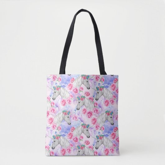 Unicorns & Rozen Patroon Tote Bag (Voorkant)