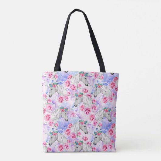 Unicorns & Rozen Patroon Tote Bag (Achterkant)