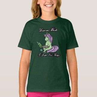 Unicorns schrijven om nieuwe dingen te leren t-shirt