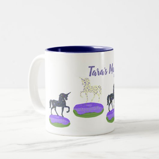 Unicorns Sweet Donuts Art Tweekleurige Koffiemok (Voorkant links)