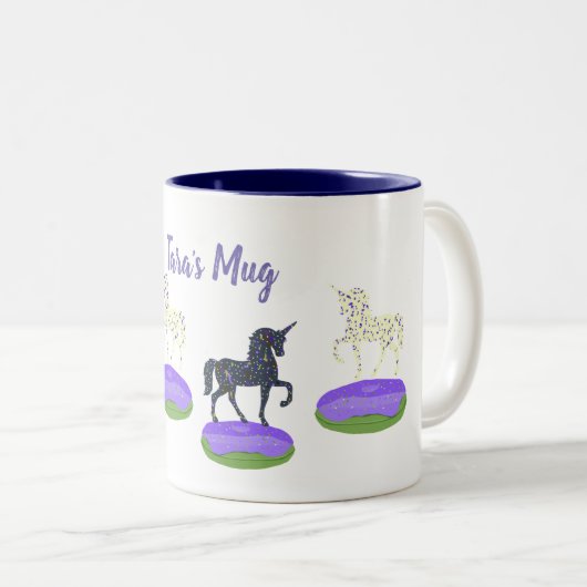 Unicorns Sweet Donuts Art Tweekleurige Koffiemok (Voorkant rechts)
