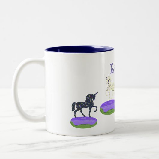 Unicorns Sweet Donuts Art Tweekleurige Koffiemok (Links)