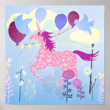 Unicorn's verjaardagsfeestje bedrukbaar poster