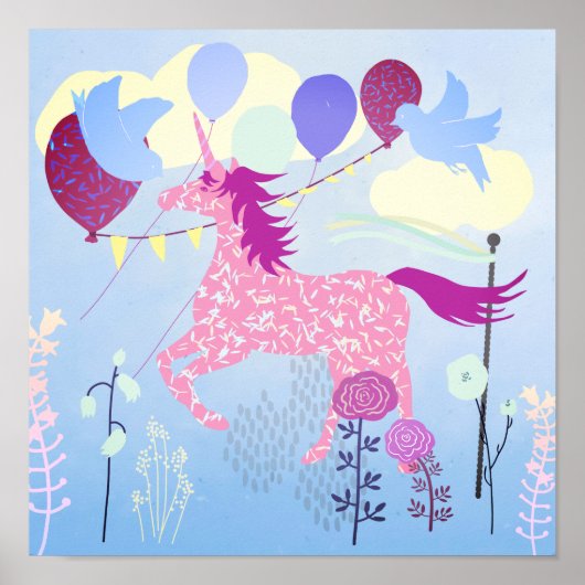 Unicorn's verjaardagsfeestje bedrukbaar poster (Voorkant)