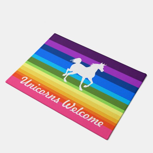 Unicorns Welcome Rainbow Deurmat (Schuin)