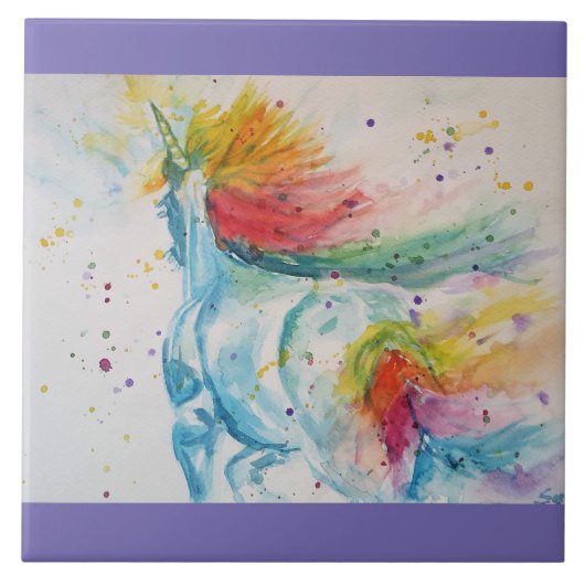 Unicorns Whimsical over Waterverf Tegeltje (Voorkant)