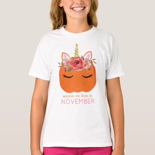 Unicorns worden geboren in november Glitter Pumpki T-shirt (Voorkant)